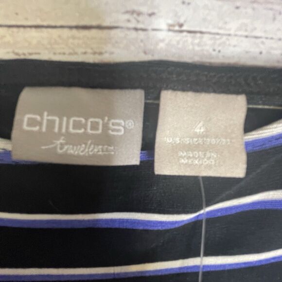 Chico's Travelers Top SZ 4 (20)Black White Striped Slinky Knit Flare Sleeve Boho - Picture 10 of 15